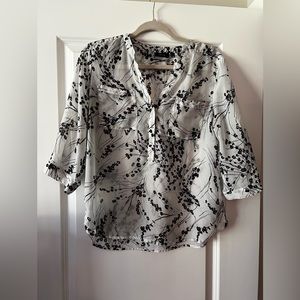 Sheer gray Apt. 9 blouse with black floral design